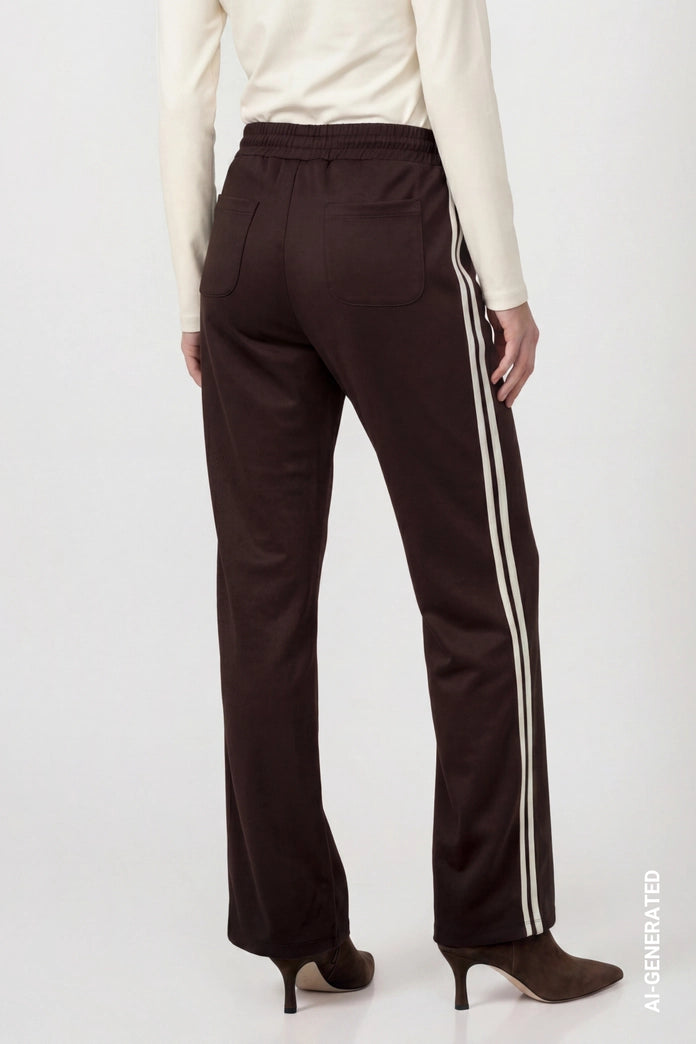 Monari Coffee Palazzo Trousers with Side Stripes