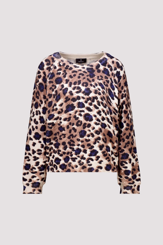 Monari Leopard Print Crew Neck Sweater with Rhinestone Detail