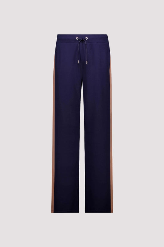Monari Dark Blue Straight Leg Trousers with Stripes