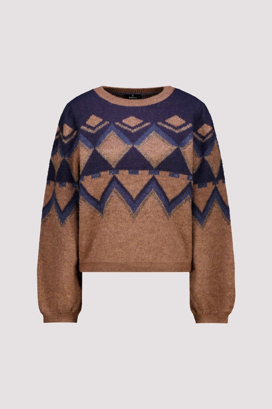 Monari Brown/Navy Knitted Sweater with Jacquard Pattern