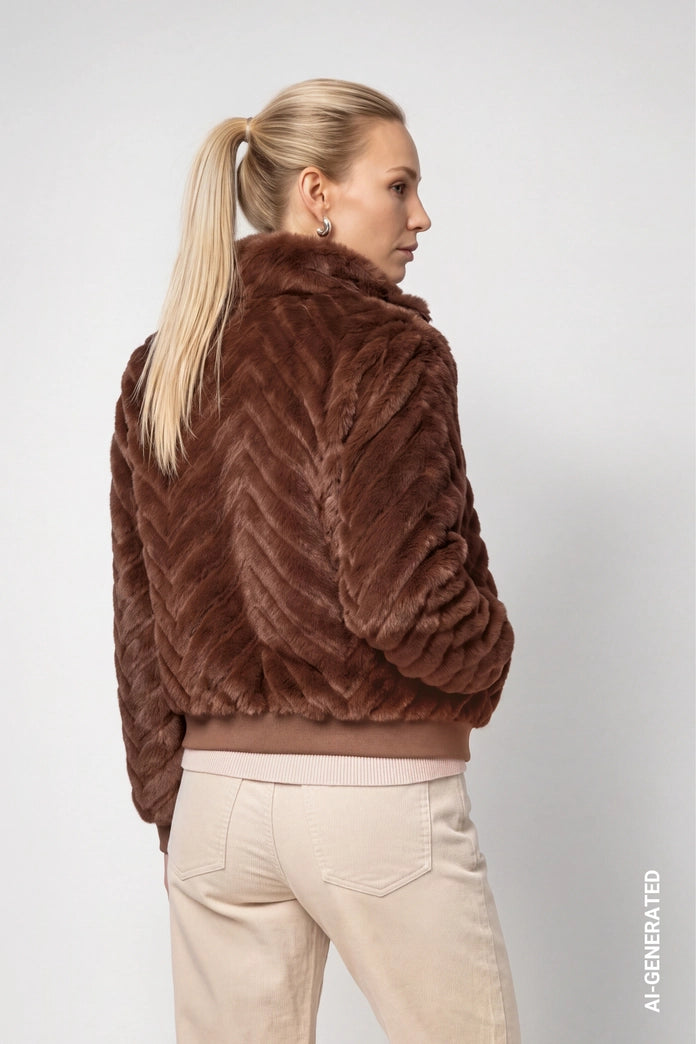 Monari Dark Brown Faux Fur Jacket with ZigZag Pattern