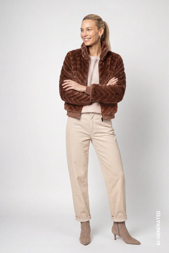 Monari Dark Brown Faux Fur Jacket with ZigZag Pattern