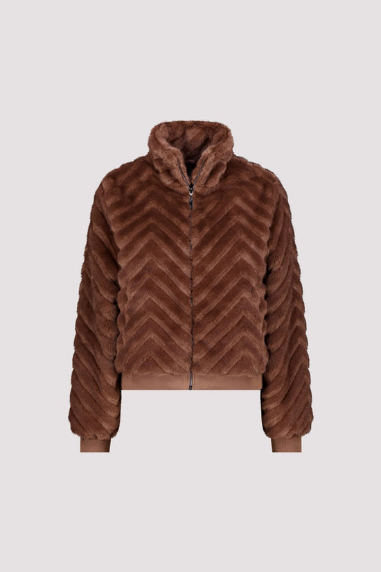 Monari Dark Brown Faux Fur Jacket with ZigZag Pattern