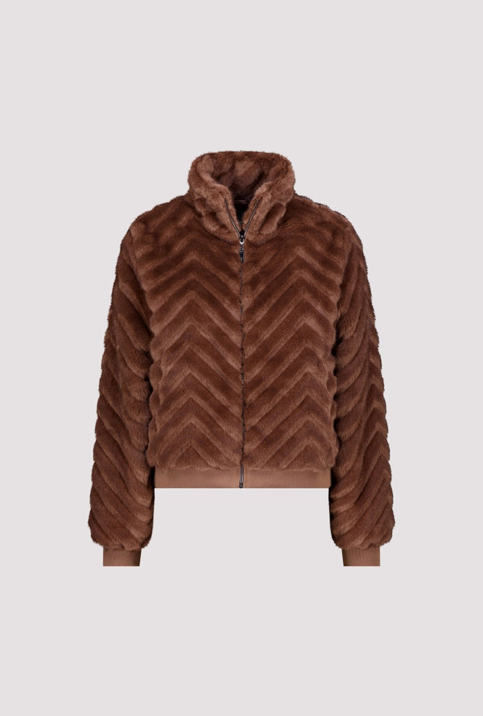 Monari Dark Brown Faux Fur Jacket with ZigZag Pattern