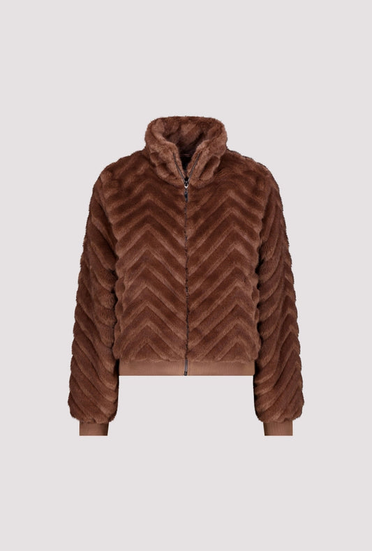 Monari Dark Brown Faux Fur Jacket with ZigZag Pattern