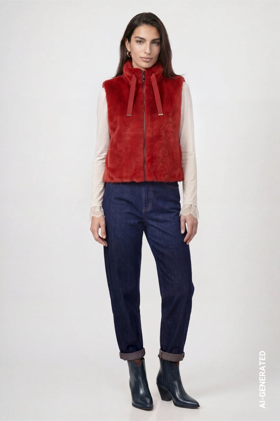 Monari Red Faux Fur Gilet