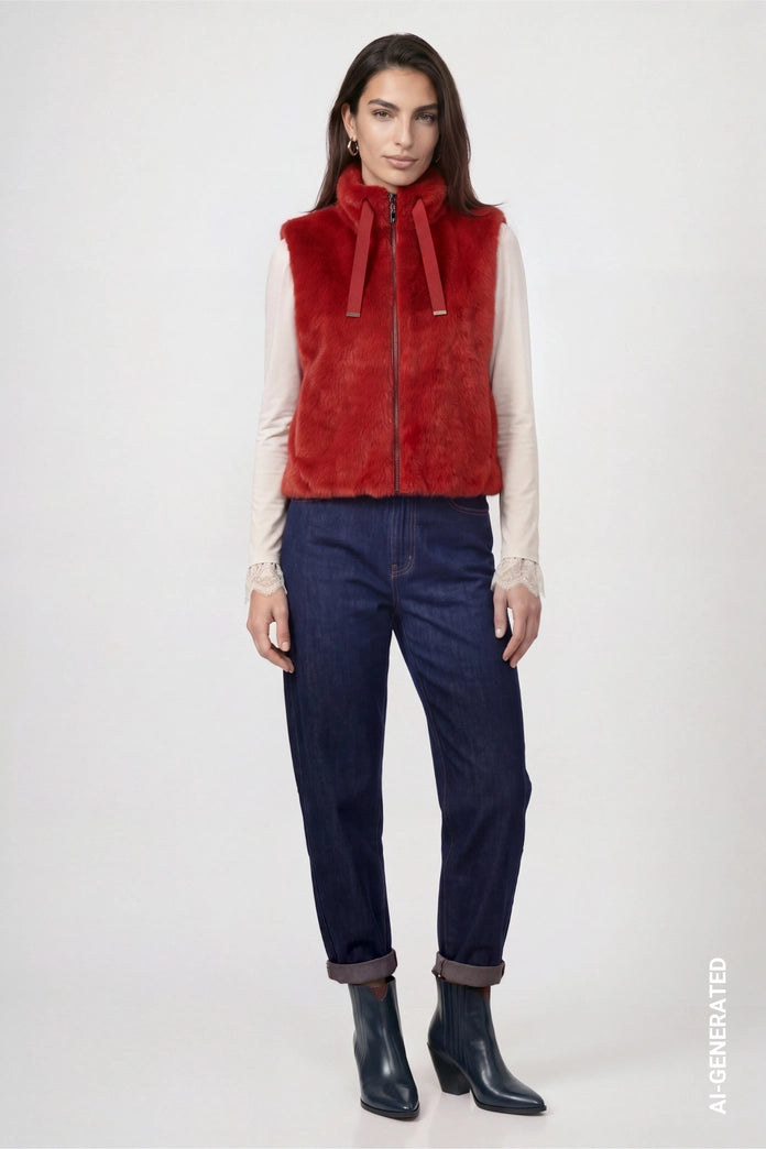Monari Red Faux Fur Gilet