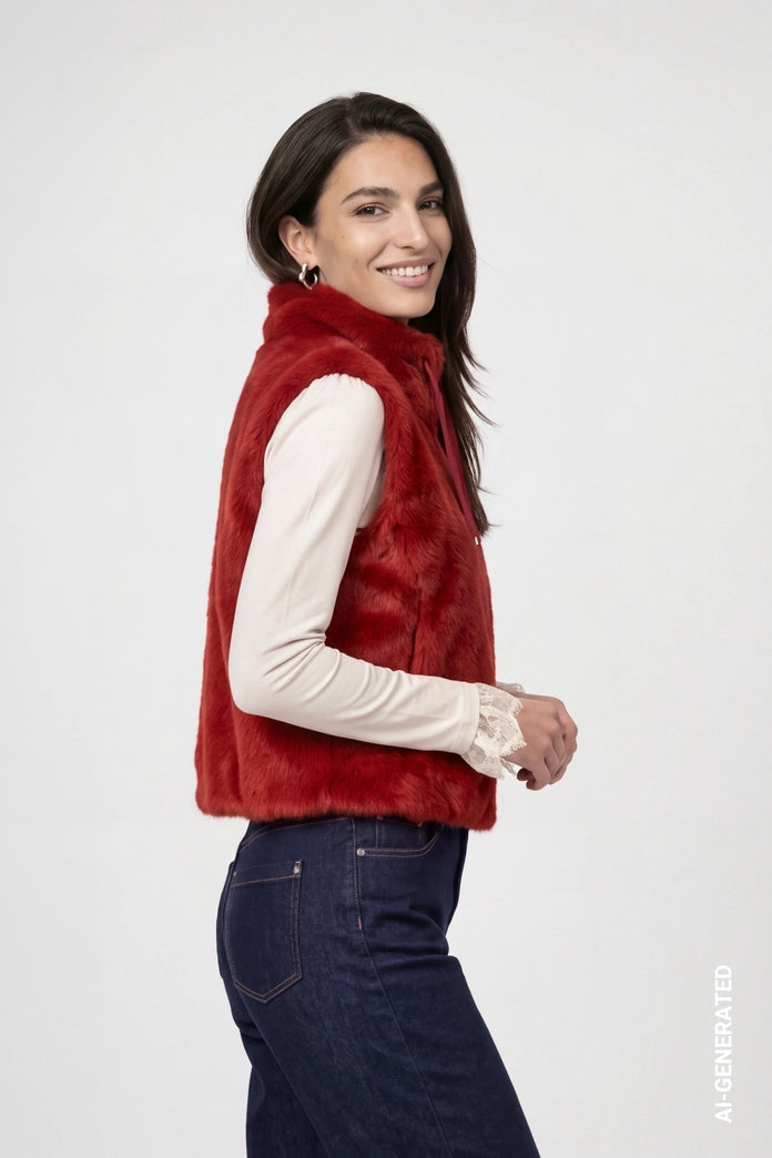 Monari Red Faux Fur Gilet