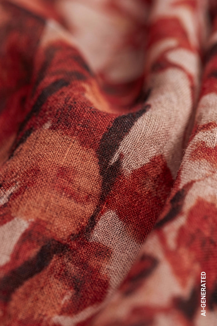 Monari Autumn Red Patterned Scarf with Leopard Floral Pattern