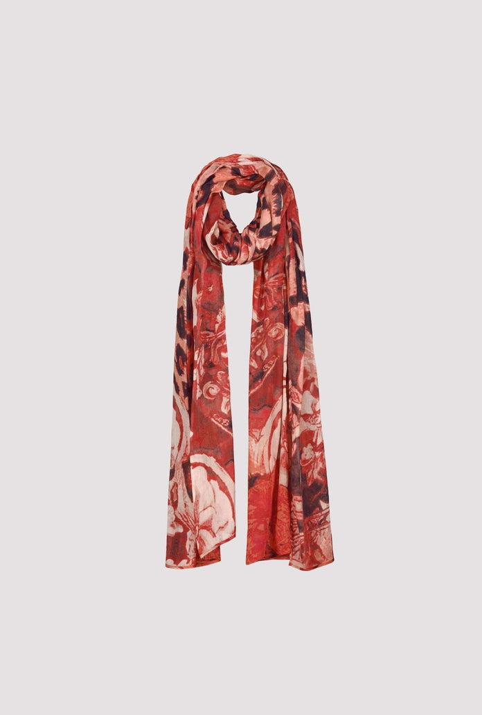 Monari Autumn Red Patterned Scarf with Leopard Floral Pattern