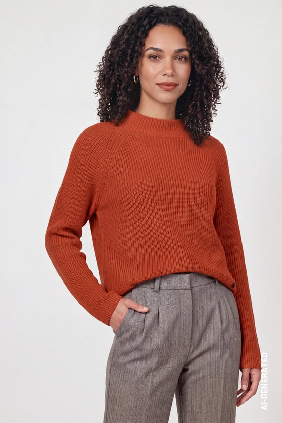Monari Pumpkin Sweater with Stand-Up Collar