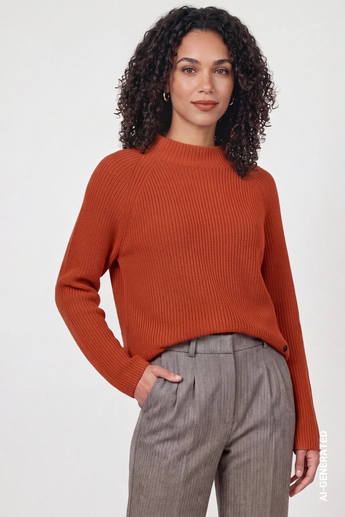 Monari Pumpkin Sweater with Stand-Up Collar