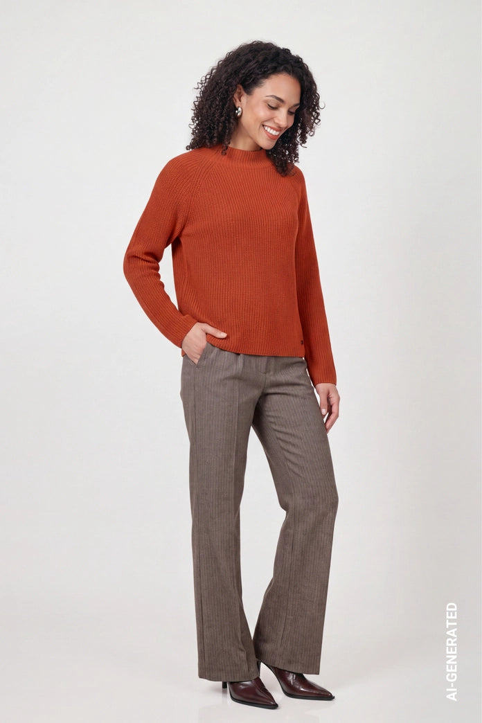 Monari Pumpkin Sweater with Stand-Up Collar
