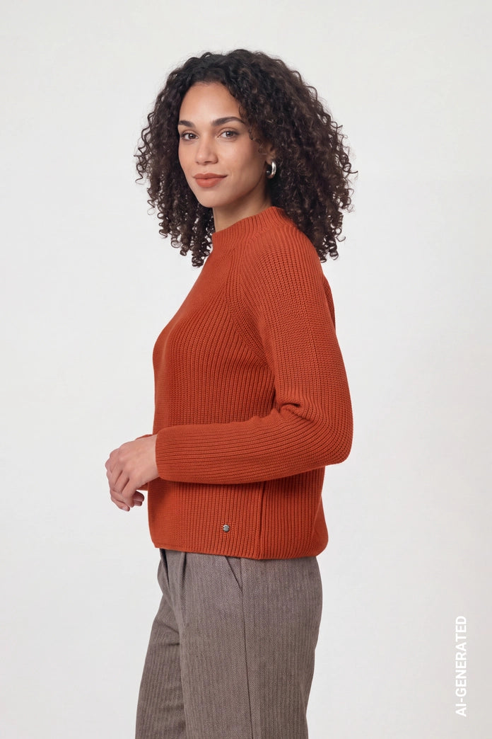 Monari Pumpkin Sweater with Stand-Up Collar