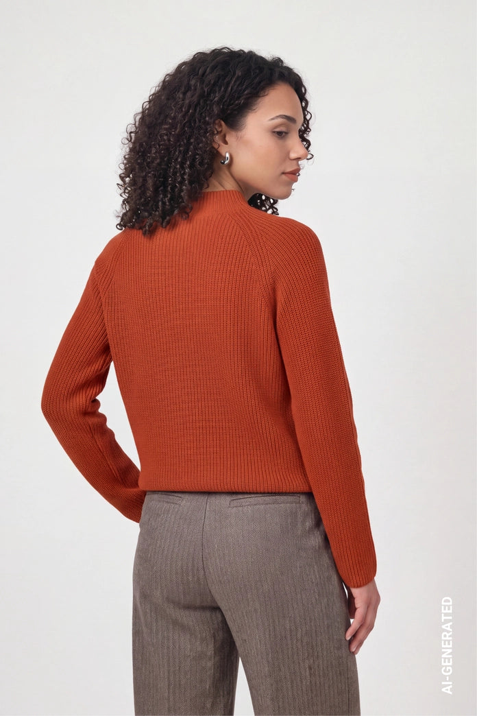 Monari Pumpkin Sweater with Stand-Up Collar