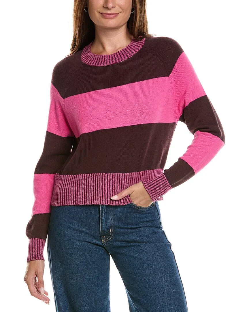 Brodie WISPR Cocoa & Pink Stripe Cotton Crew Neck Sweater