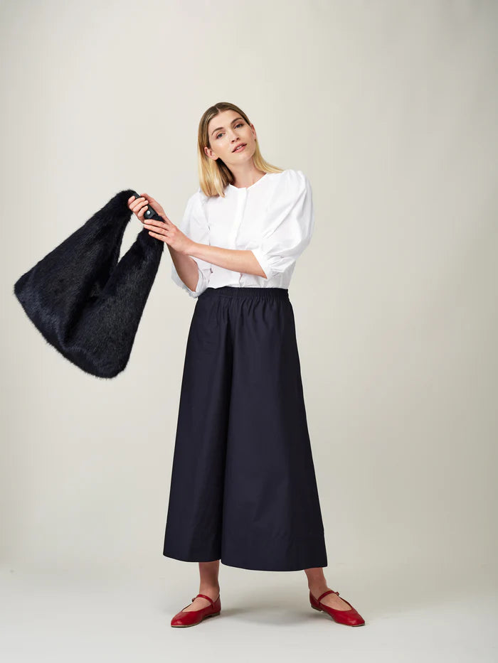 Helen Moore Navy Oversize Faux Fur Triangle bag