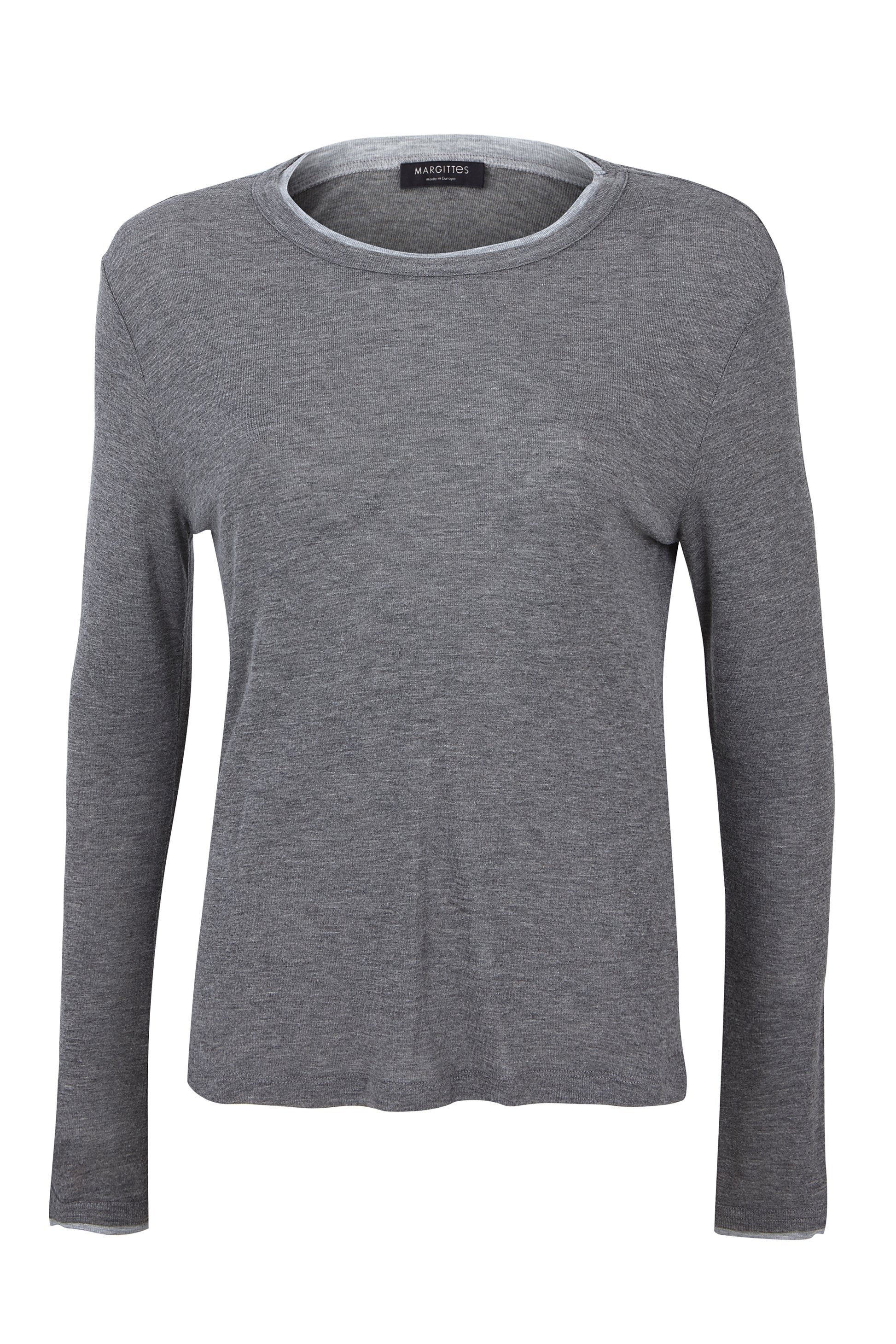 Margittes Grey Long Sleeve T-Shirt – Soft Viscose Wool Blend