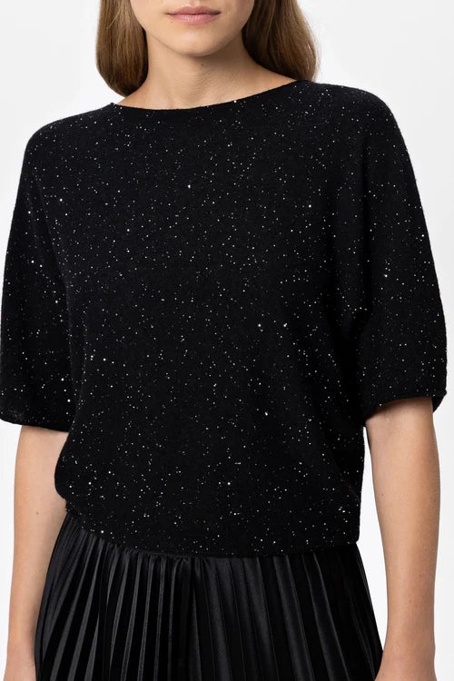 Luisa Cerano Black Short-Sleeved Sequin Sweater