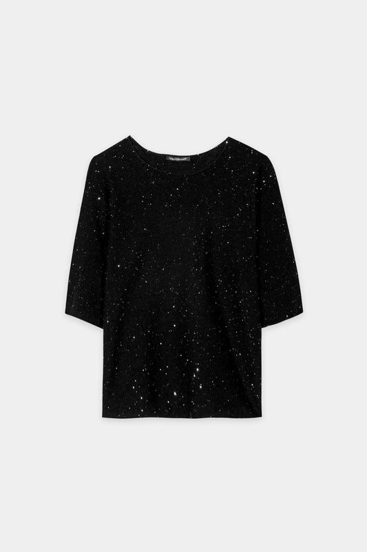 Luisa Cerano Black Short-Sleeved Sequin Sweater