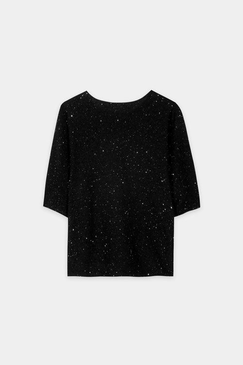 Luisa Cerano Black Short-Sleeved Sequin Sweater