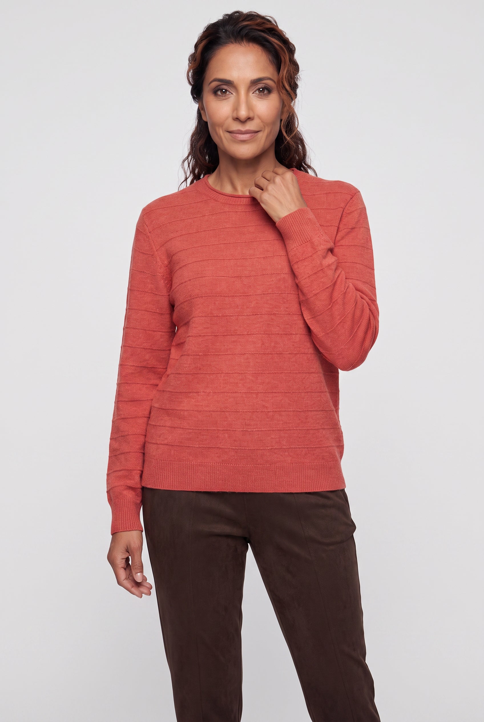 Olsen Red Ribbed Knit Sweater with Long Sleeves