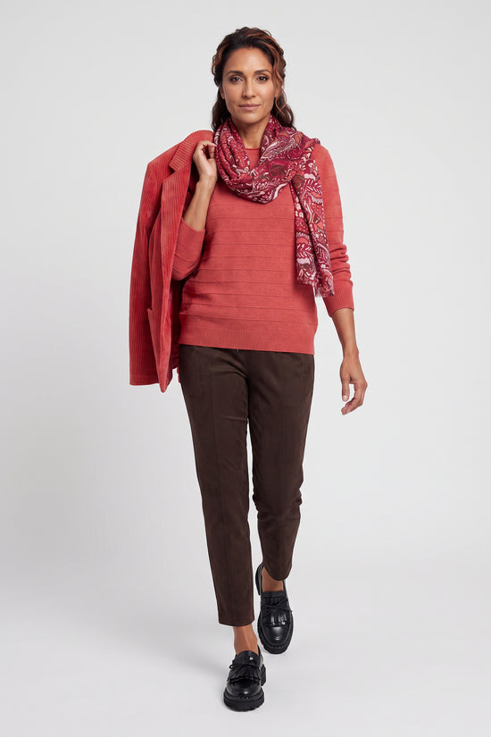 Olsen Red Ribbed Knit Sweater with Long Sleeves