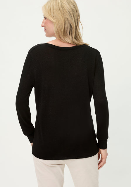 Olsen Black Sparkle Boatneck Top with Rhinestone Detailing 11004789