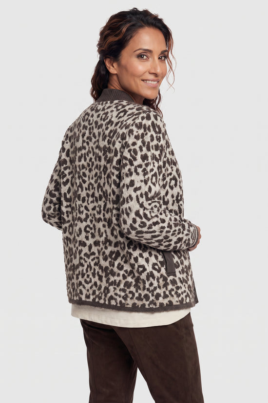 Olsen Coffee Animal Print Cardigan with Press Stud Fastening & Pockets