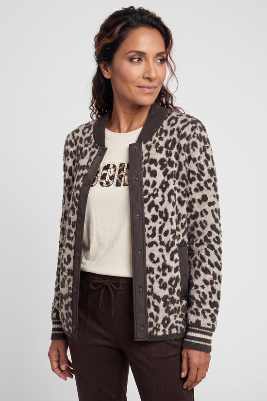 Olsen Coffee Animal Print Cardigan with Press Stud Fastening & Pockets