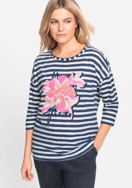 Olsen 3/4 sleeve striped t-shirt 11105053