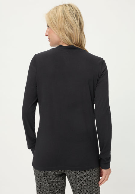 Olsen Black Long Sleeve Knot Front Top in Cotton & Modal 11105256