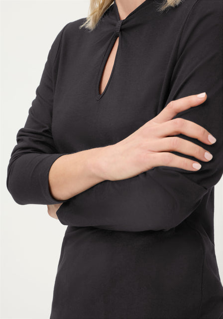 Olsen Black Long Sleeve Knot Front Top in Cotton & Modal 11105256