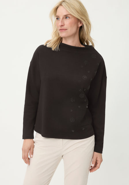 Olsen Black Rhinestone Detail Jersey Crew Neck Sweatshirt 11201683