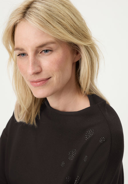 Olsen Black Rhinestone Detail Jersey Crew Neck Sweatshirt 11201683