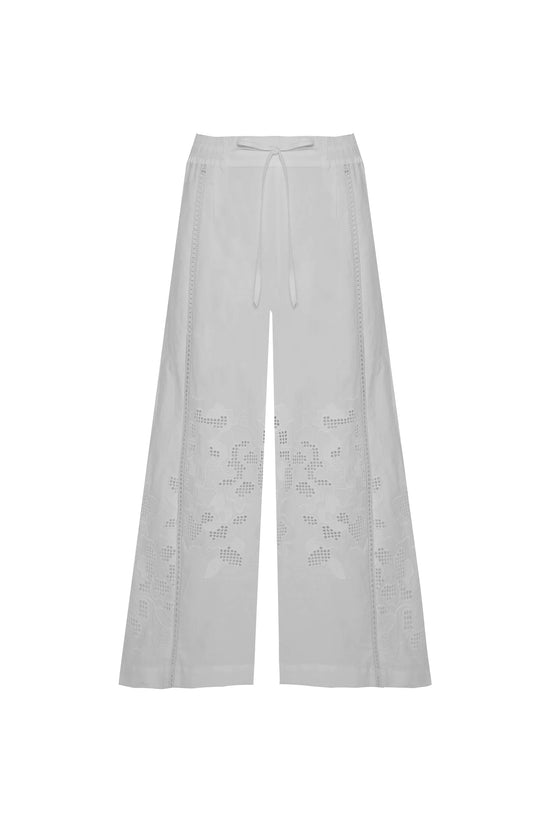 Beatrice b White Crop Wide Leg Trousers with Embroidery 26FE1130RI921