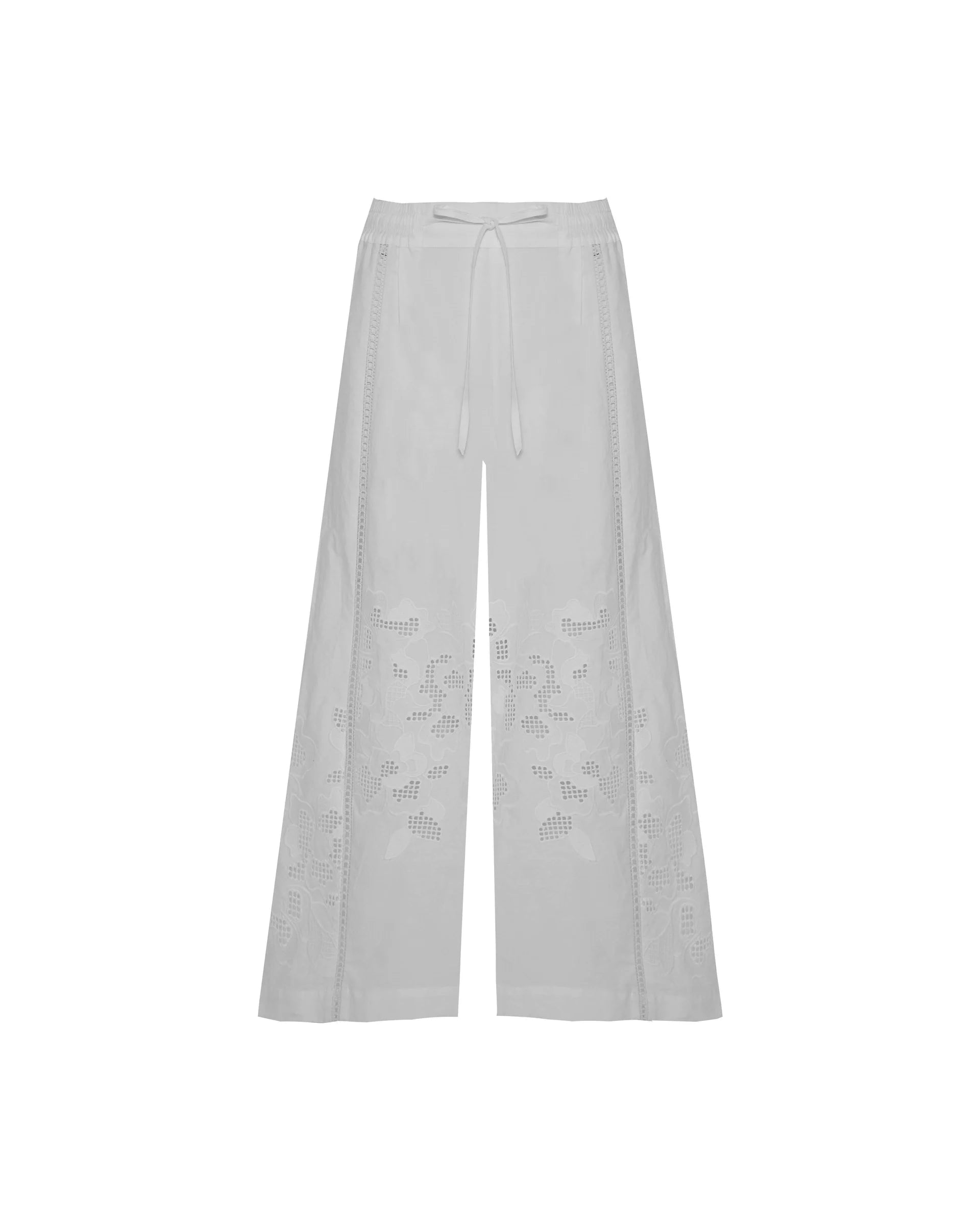 Beatrice b White Crop Wide Leg Trousers with Embroidery 26FE1130RI921