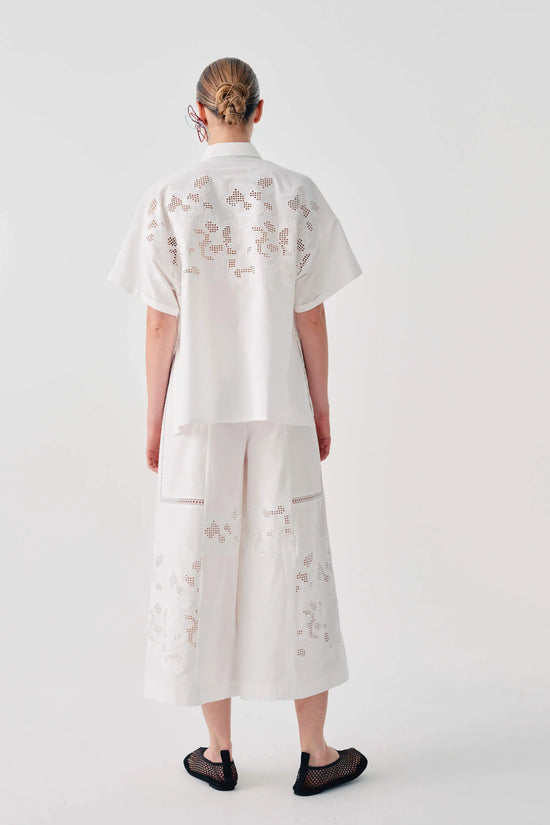 Beatrice b White Crop Wide Leg Trousers with Embroidery 26FE1130RI921