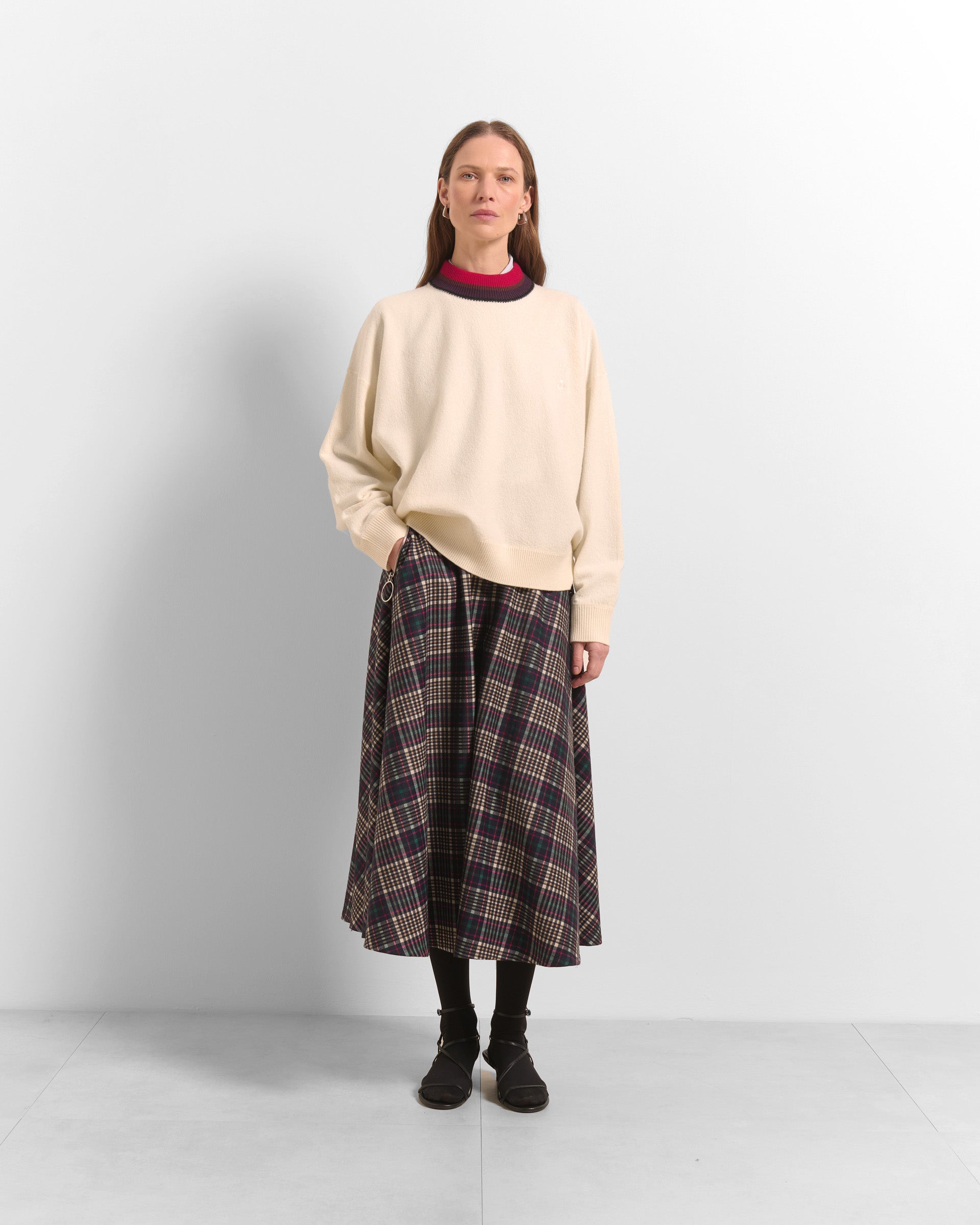 Beatrice B Tartan Print Culottes Wide Leg Cropped with Zip Pockets & Belt Loops