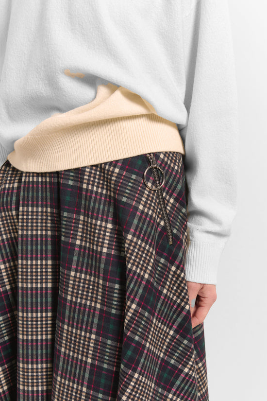 Beatrice B Tartan Print Culottes Wide Leg Cropped with Zip Pockets & Belt Loops