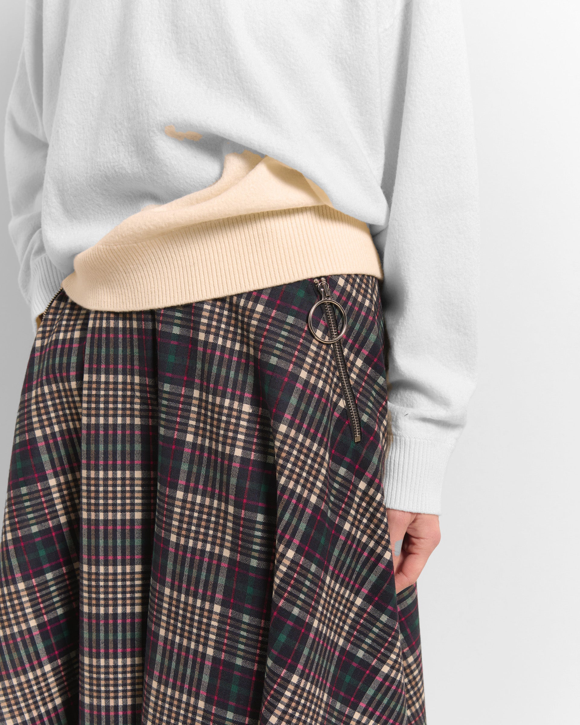 Beatrice B Tartan Print Culottes Wide Leg Cropped with Zip Pockets & Belt Loops