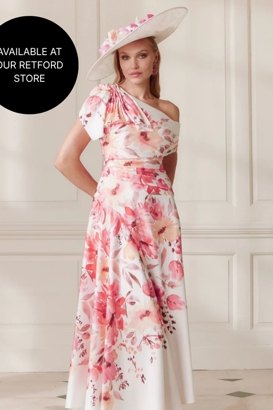 John Charles Sunset Floral Print Asymmetric Hem Crepe Dress 66686C AW