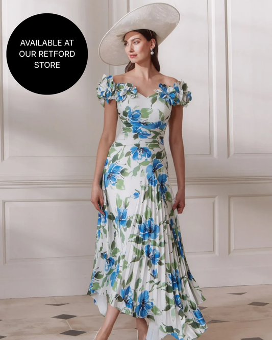 John Charles Amaryllis Off-Shoulder Crepe Dress with Pleated Skirt 66764A AW