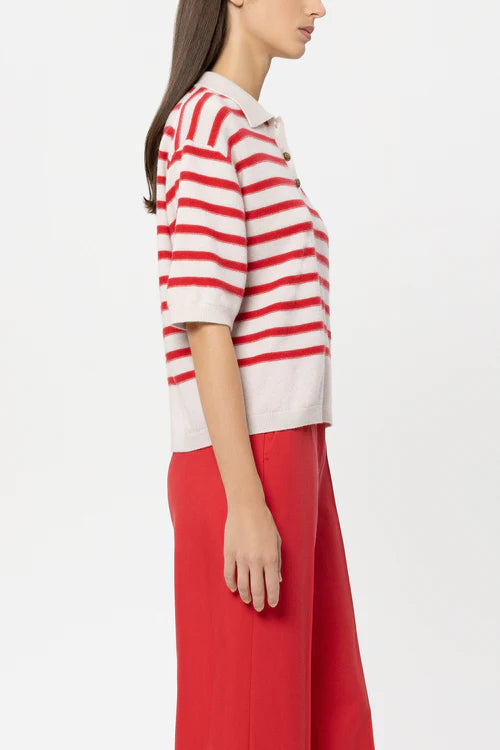 Luisa Cerano Red Striped Cashmere Blend Polo 138735