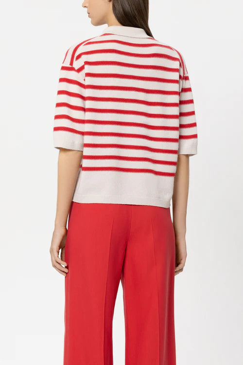 Luisa Cerano Red Striped Cashmere Blend Polo 138735