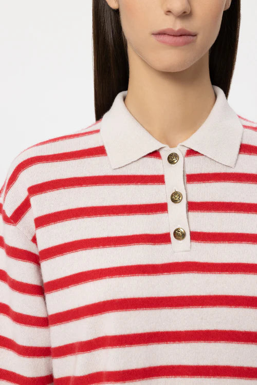 Luisa Cerano Red Striped Cashmere Blend Polo 138735