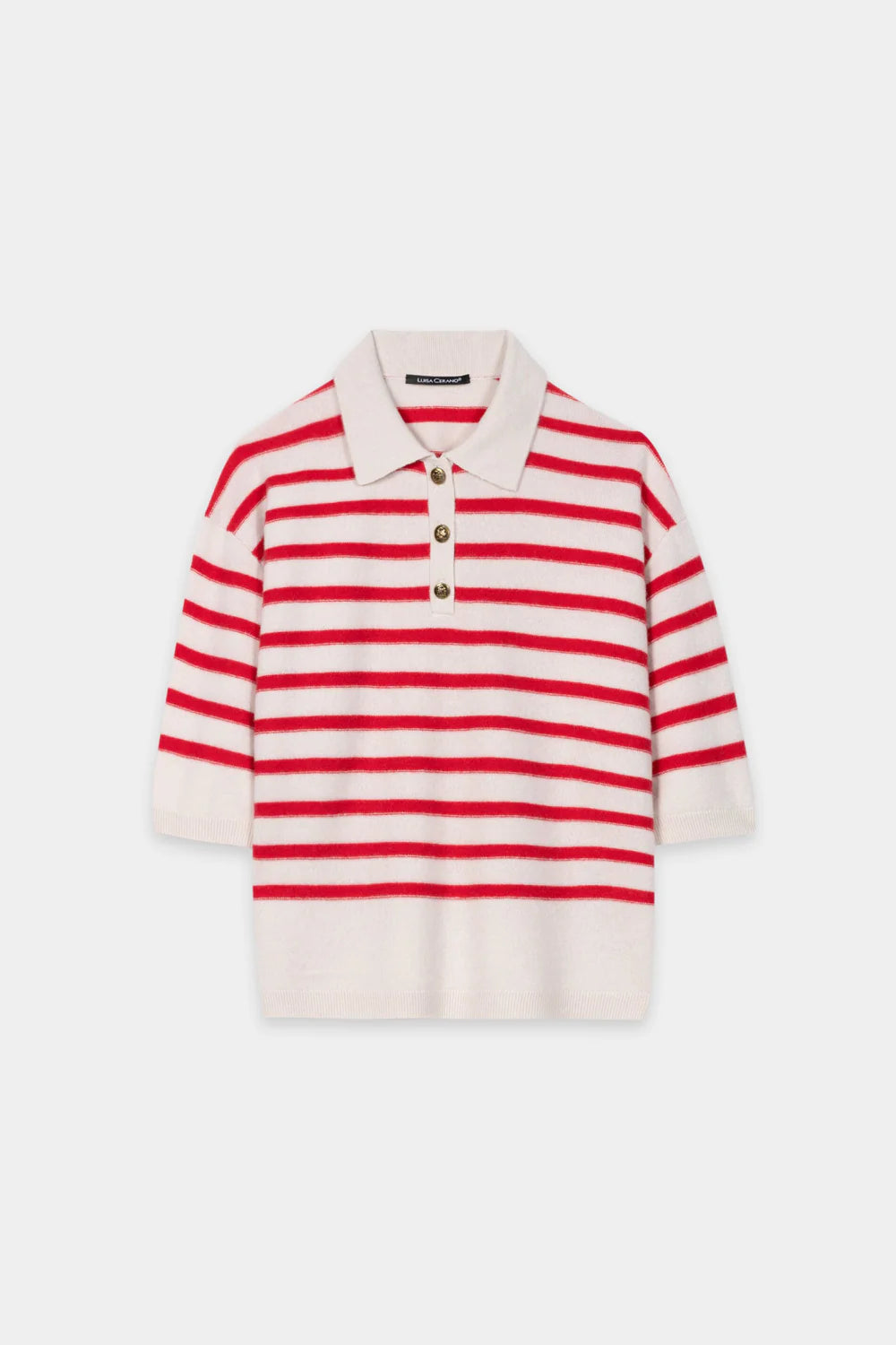 Luisa Cerano Red Striped Cashmere Blend Polo 138735