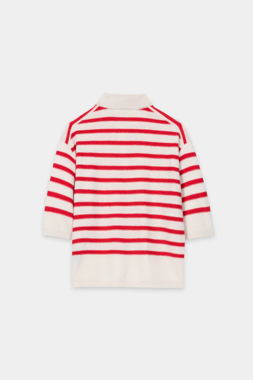 Luisa Cerano Red Striped Cashmere Blend Polo 138735
