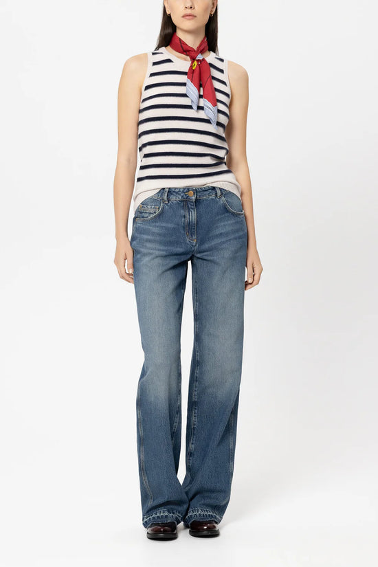 Luisa Cerano Navy Striped Cashmere Blend Tank Top 138737