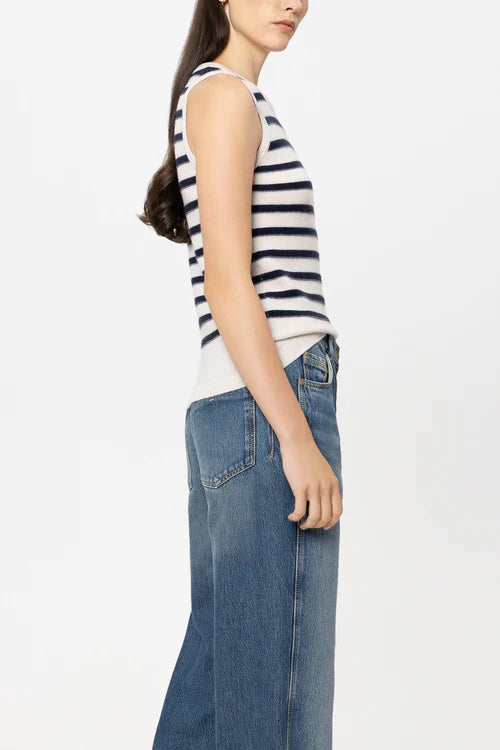 Luisa Cerano Navy Striped Cashmere Blend Tank Top 138737